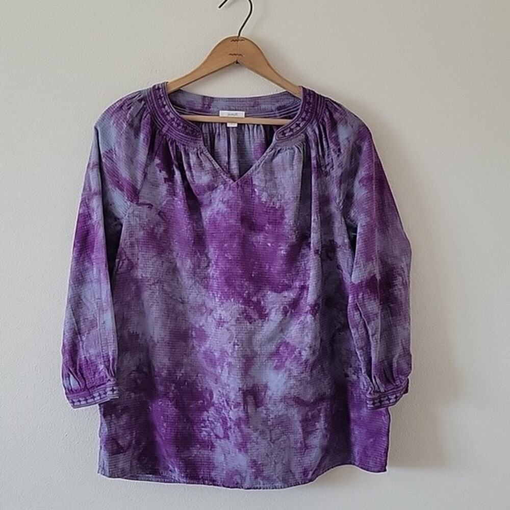 J. Jill PureJill Purple Tie Dye 3/4 Sleeve Popover Blouse Size Small S